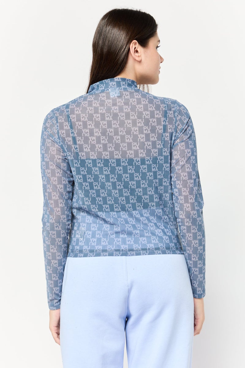 PUMA بلوزة تدريبية طويلة الأكمام للنساء، لون أزرق صيني - Image 4