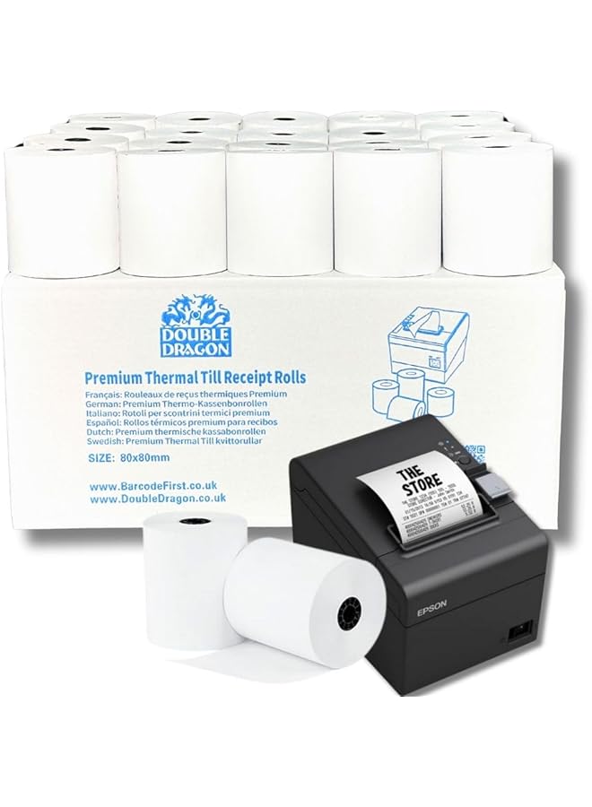 erorex 20 Rolls Of Premium 80 X 80Mm Thermal Paper Till Receipt Roll; For Epos Pos Terminal Cash Register Till Machine Epos Printer Epson Citizen Toshiba Star Bixolon Th243 Cbm232 Cbm233 Cbm253 Tm T88V - Image 1