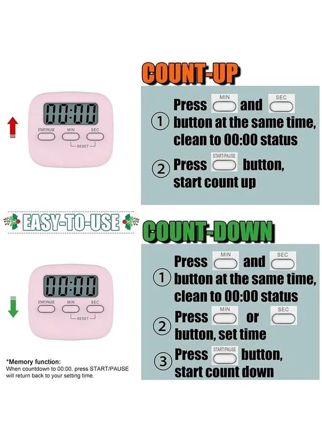 LCD Digital Kitchen Countdown Magnetic Timer Pink  - Image 3