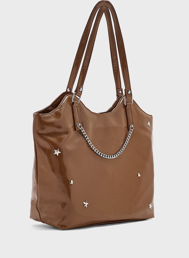 Ginger Star & Heart Studded Multi Pocket Tote Bag  - Image 3