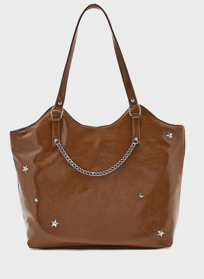 Ginger Star & Heart Studded Multi Pocket Tote Bag  - Image 1