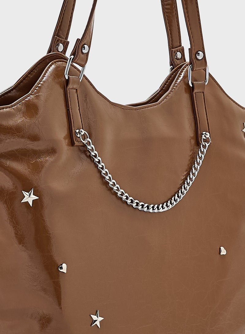 Ginger Star & Heart Studded Multi Pocket Tote Bag  - Image 4