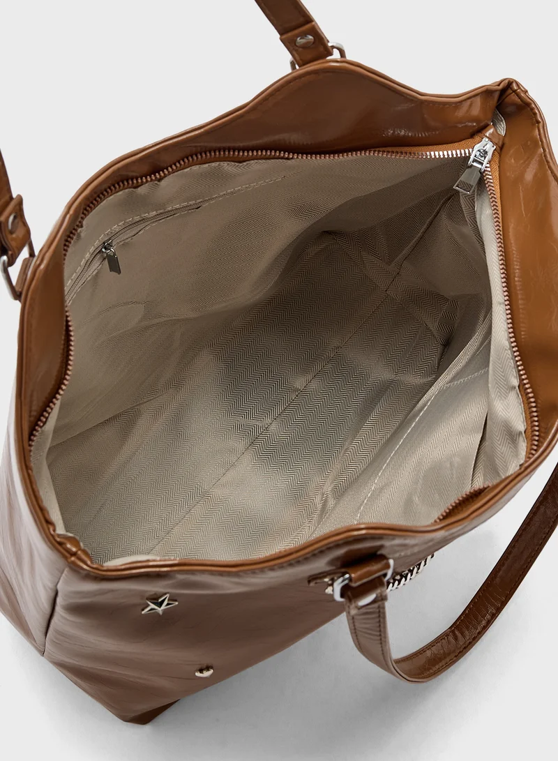 Ginger Star & Heart Studded Multi Pocket Tote Bag