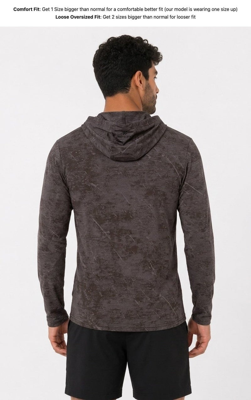Moveletix Men's Cooling Long Sleeve Hooded T-Shirt Grey Ultra Cooling - Image 3