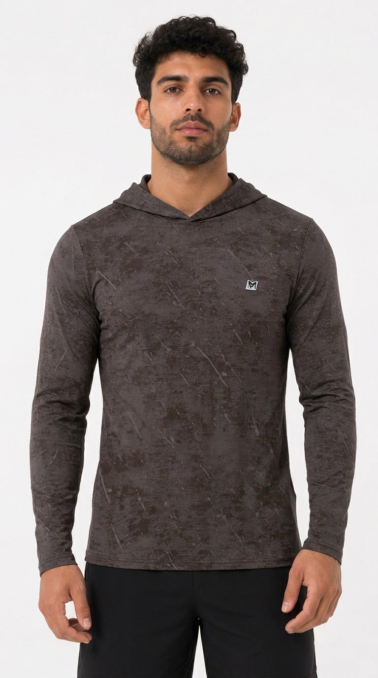 Moveletix Men's Cooling Long Sleeve Hooded T-Shirt Grey Ultra Cooling - Image 2