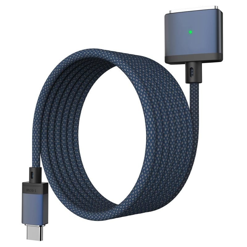 كابل مغناطيسي USB-C بطولة 2 متر مصبوب نايلون مع غلاف سيليكون - موصل آمن ومأمن للشحن السريع بقوة 140 وات لماك بو برو M3/M2 وماك بو إير M2 - Image 1