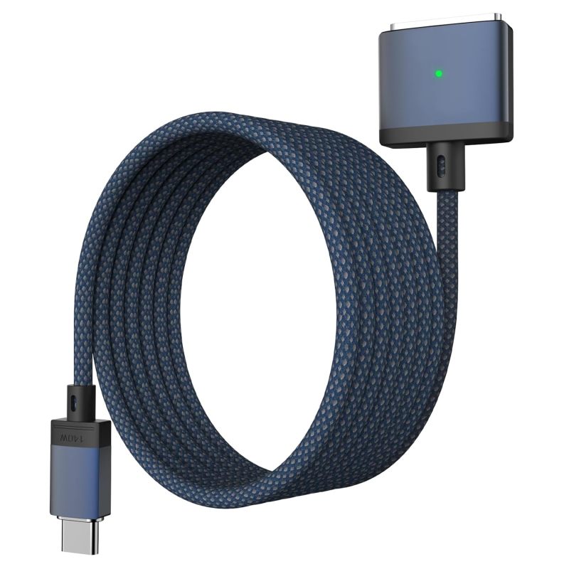 كابل مغناطيسي USB-C بطولة 2 متر مصبوب نايلون مع غلاف سيليكون - موصل آمن ومأمن للشحن السريع بقوة 140 وات لماك بو برو M3/M2 وماك بو إير M2 - Image 2