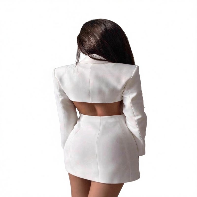 Women's Double-Breasted Blazer Dress with Open Back for Office Wear - Image 1