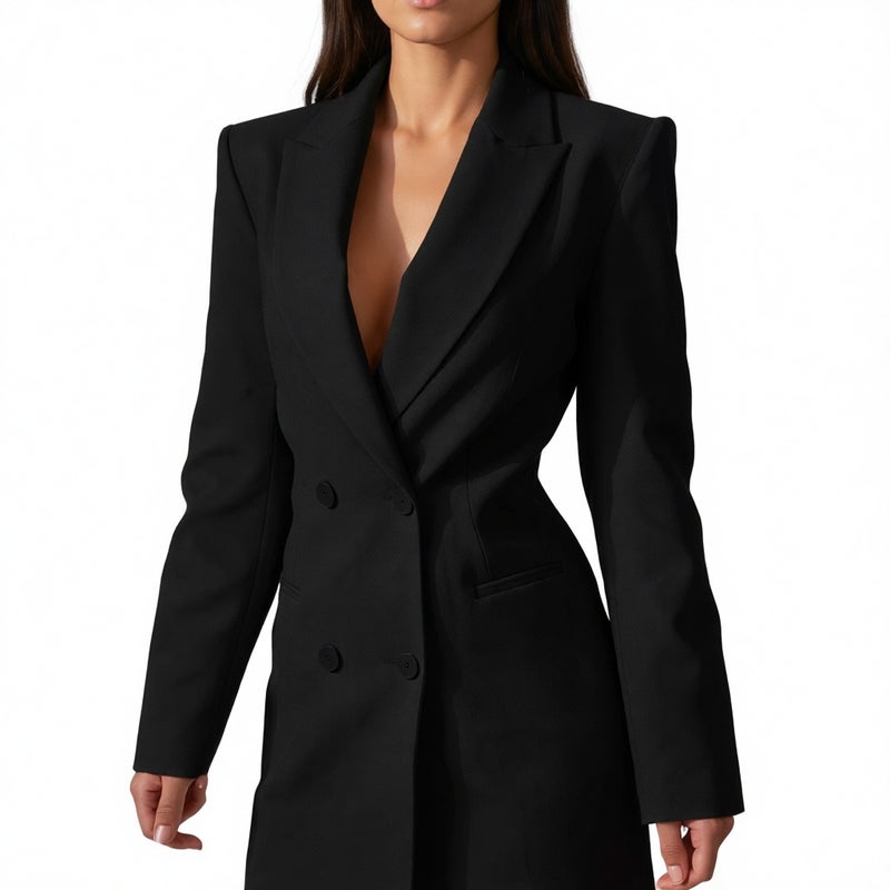 Women's Double-Breasted Blazer Dress with Open Back for Office Wear - Image 2
