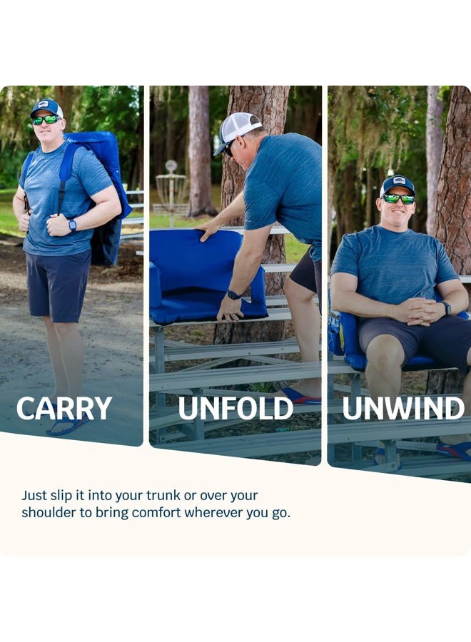 Alpcour (blue) - Reclining Stadium Seat with Armrests and Side Pockets - Blue - Portable Stadium Chair with Backs and Durable Waterproof Padded Cushion for Bleachers, Camping, Lawns, and Beach - Image 2