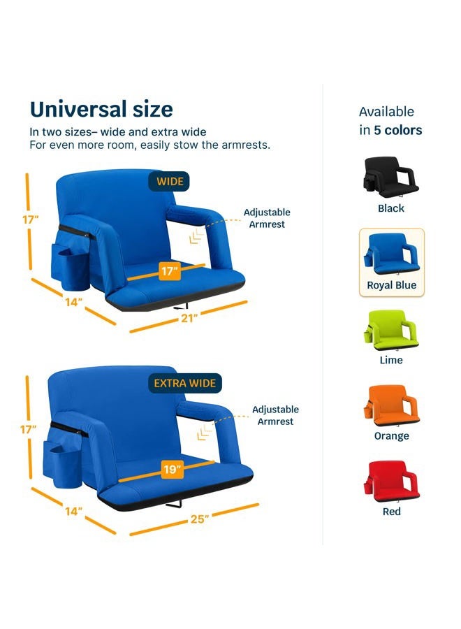 Alpcour (blue) - Reclining Stadium Seat with Armrests and Side Pockets - Blue - Portable Stadium Chair with Backs and Durable Waterproof Padded Cushion for Bleachers, Camping, Lawns, and Beach - Image 5