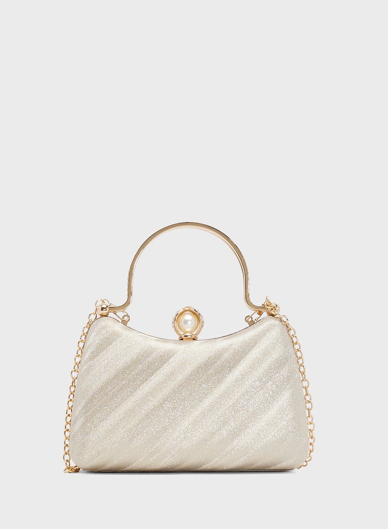 خزانة حقيبة يد ذهبية معدنية مزخرفة - Image 2