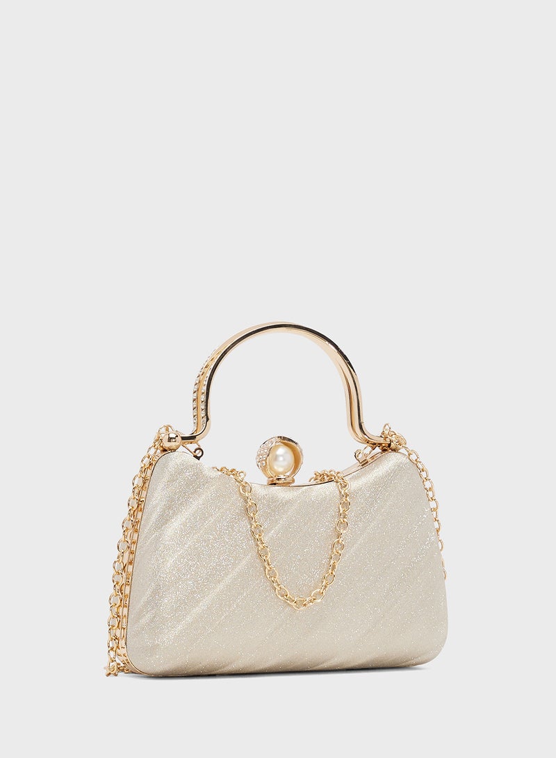 خزانة حقيبة يد ذهبية معدنية مزخرفة - Image 3