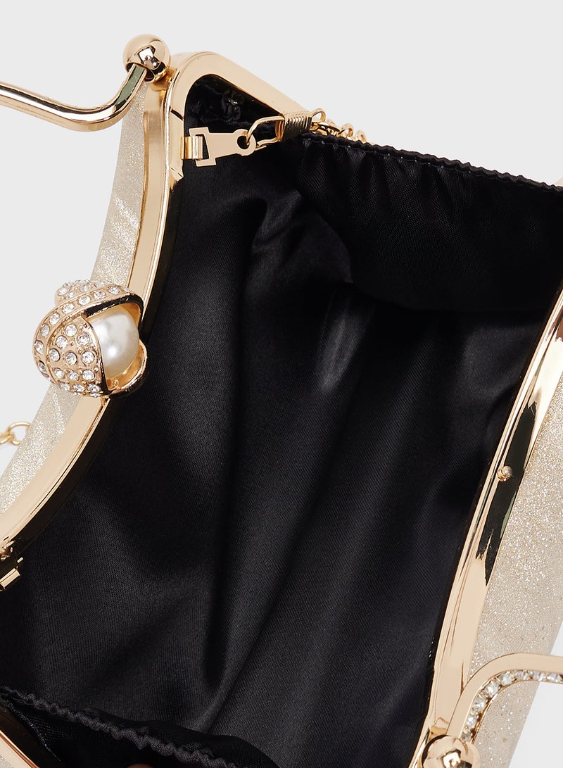 خزانة حقيبة يد ذهبية معدنية مزخرفة - Image 5