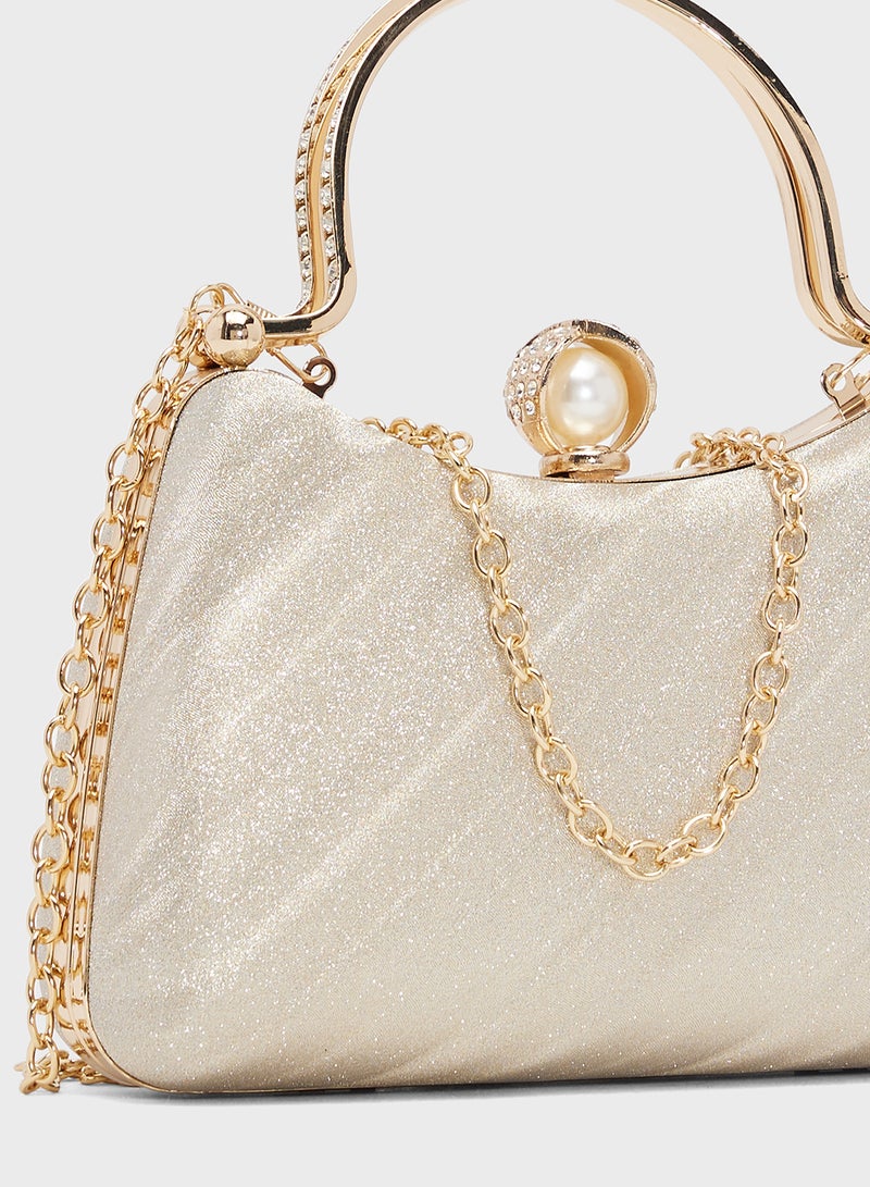 خزانة حقيبة يد ذهبية معدنية مزخرفة - Image 4