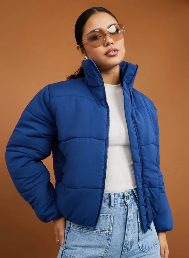 Styli Regular Length Zip Through Panelled Puffer Jacket