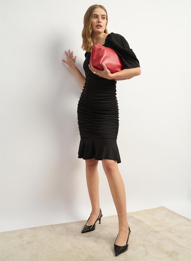 Styli Gathered Black Sheath Dress  - Image 1