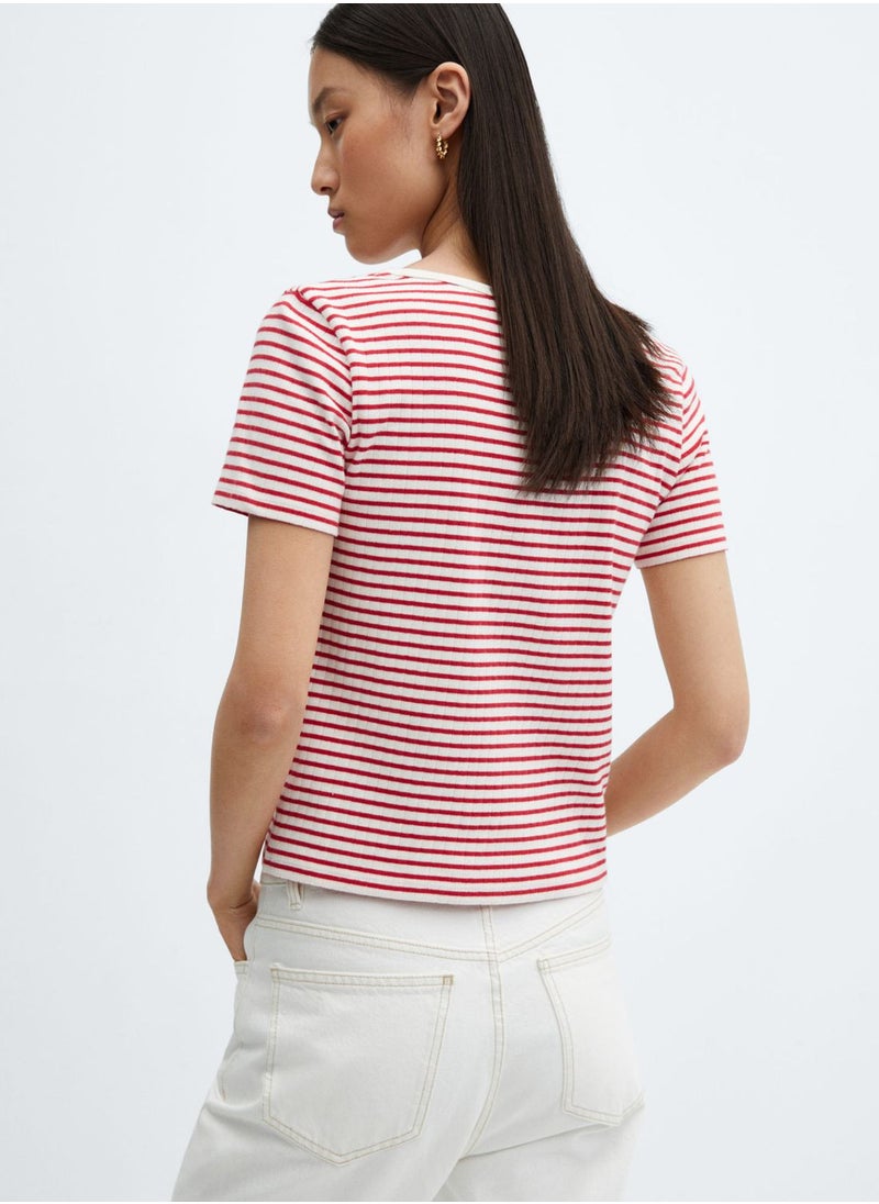 MANGO - V-Neck Striped T-Shirt - Image 1