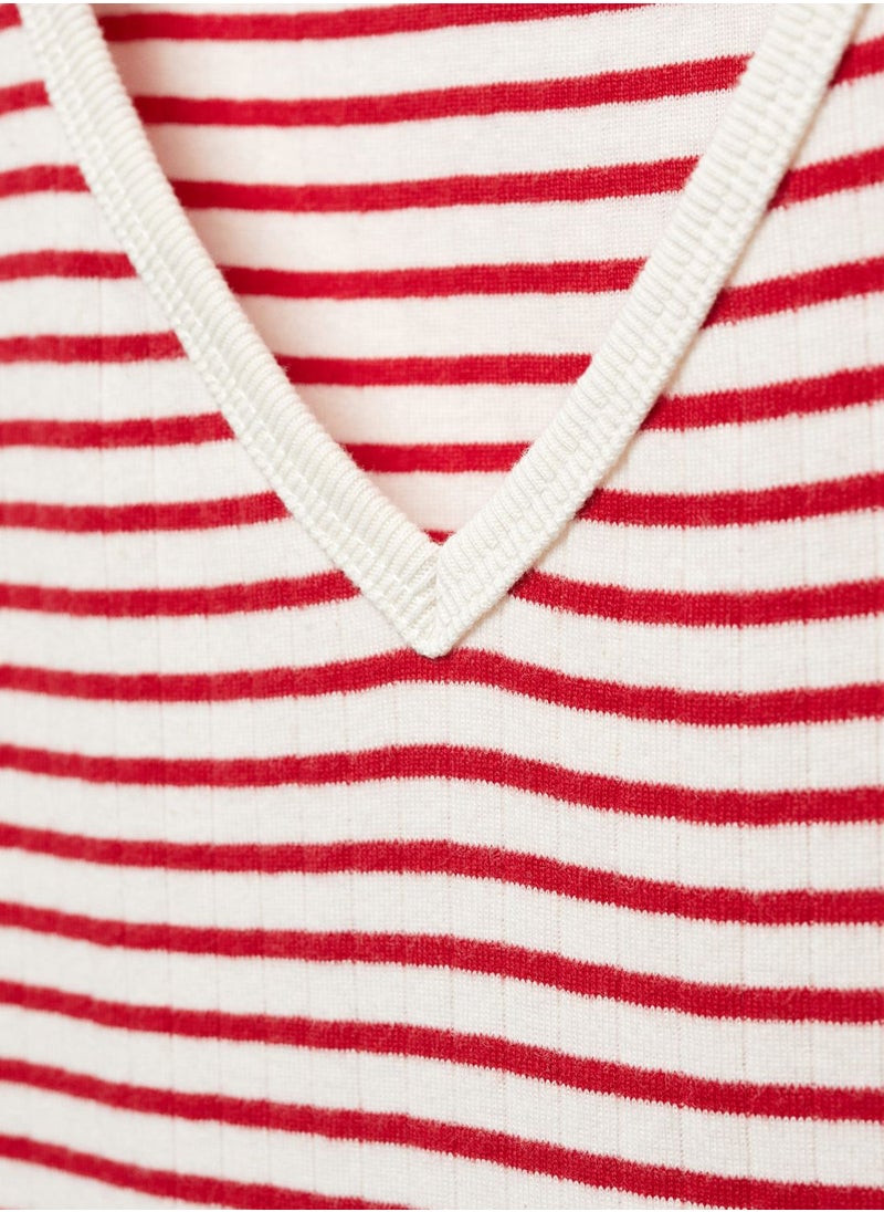 MANGO - V-Neck Striped T-Shirt - Image 1