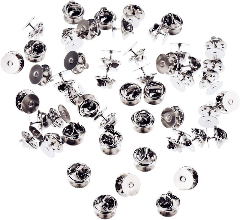 Canomo 50 Pairs Butterfly Clutch Tie Tacks Brass Pin Backs Blank Pin Keepers with 10mm Blank Pins(Silver) - Image 2