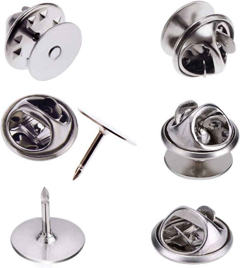 Canomo 50 Pairs Butterfly Clutch Tie Tacks Brass Pin Backs Blank Pin Keepers with 10mm Blank Pins(Silver) - Image 1