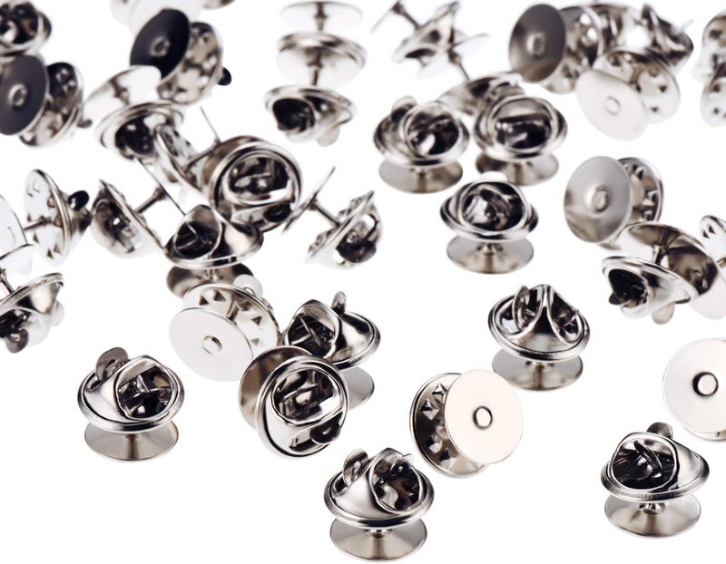 Canomo 50 Pairs Butterfly Clutch Tie Tacks Brass Pin Backs Blank Pin Keepers with 10mm Blank Pins(Silver) - Image 5