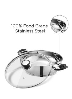 VINOD Vinod Durban Stainless Steel Kadhai with Glass Lid 3.7 Litre (26 cm) | 6.2mm Thick | Kadhai for Deep Frying | Induction and Gas Base| 2 Year Warranty - Silver  - Image 4