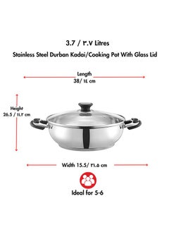 VINOD Vinod Durban Stainless Steel Kadhai with Glass Lid 3.7 Litre (26 cm) | 6.2mm Thick | Kadhai for Deep Frying | Induction and Gas Base| 2 Year Warranty - Silver  - Image 2