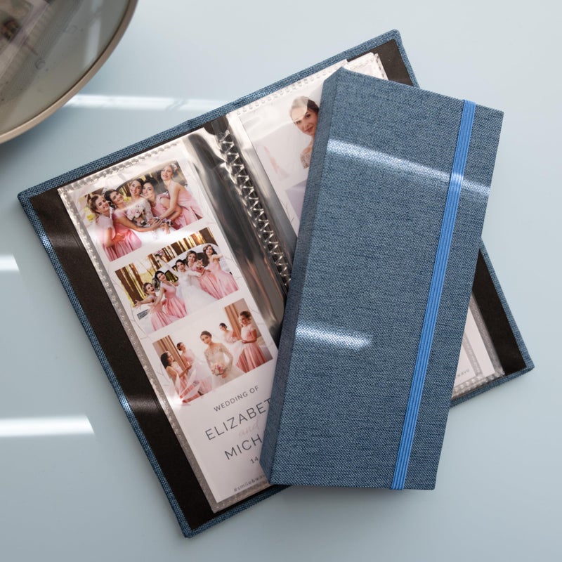 SMILE&WAVE Photo Booth Photo Album - For Wedding or Party - Side Slide In 2X6 Picture Holder â€“ Guest Book & Party Memory Keepsake â€“ Woven Hard Cover With Band Keeps Prints Safe (DENIM BLUE) - Image 1