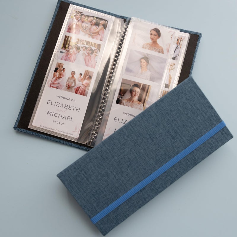 SMILE&WAVE Photo Booth Photo Album - For Wedding or Party - Side Slide In 2X6 Picture Holder â€“ Guest Book & Party Memory Keepsake â€“ Woven Hard Cover With Band Keeps Prints Safe (DENIM BLUE) - Image 2