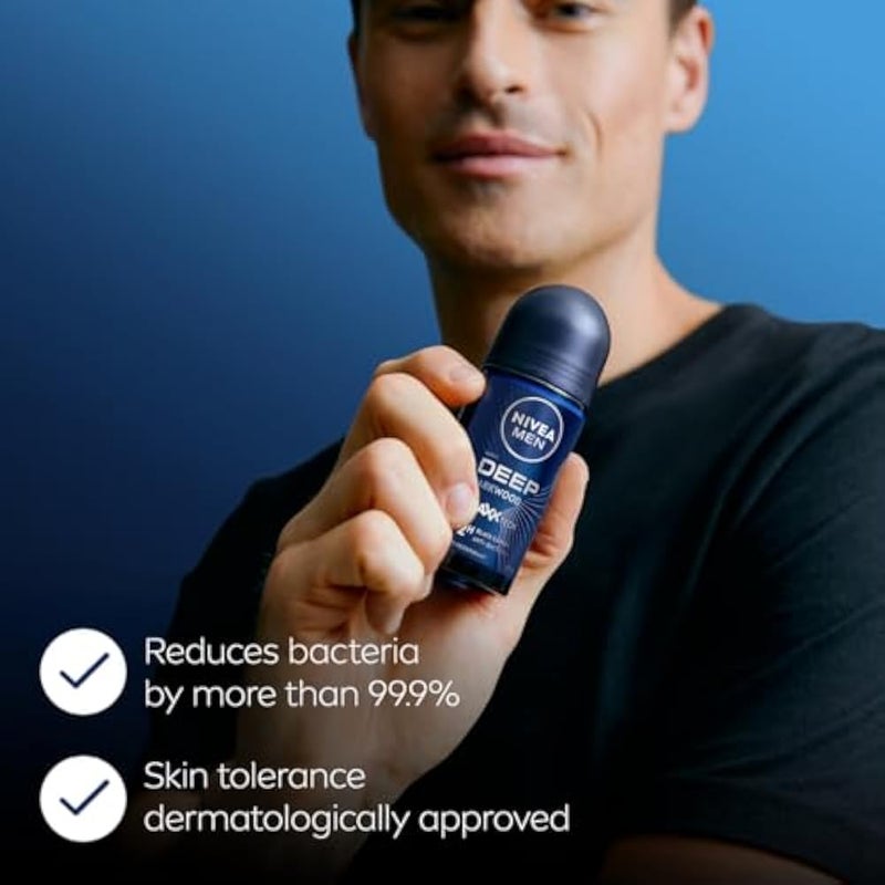 NIVEA MEN Antiperspirant Roll-on for Men, DEEP Black Carbon Antibacterial, Dark Wood Scent, 50ml - Image 4
