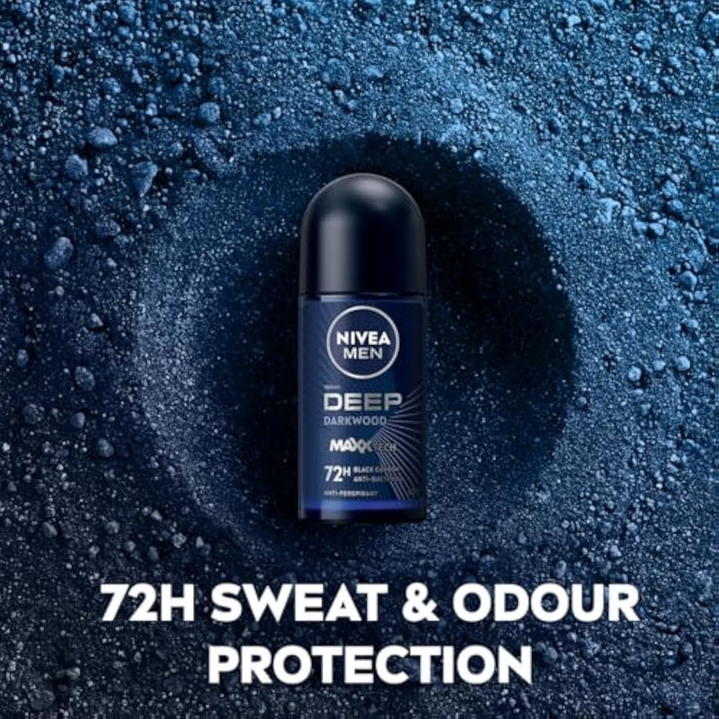 NIVEA MEN Antiperspirant Roll-on for Men, DEEP Black Carbon Antibacterial, Dark Wood Scent, 50ml - Image 2