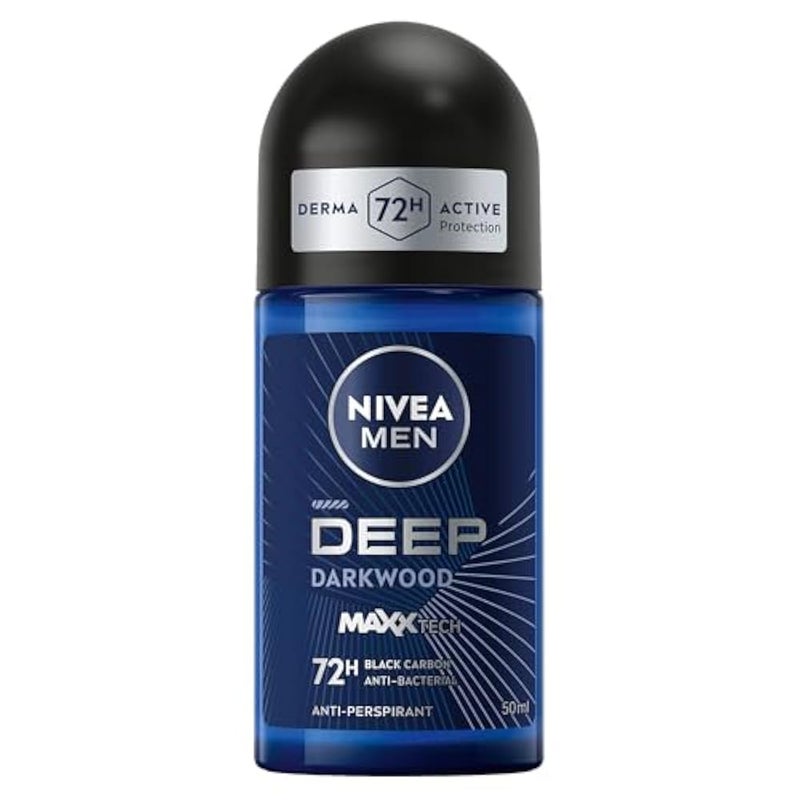 NIVEA MEN Antiperspirant Roll-on for Men, DEEP Black Carbon Antibacterial, Dark Wood Scent, 50ml - Image 1