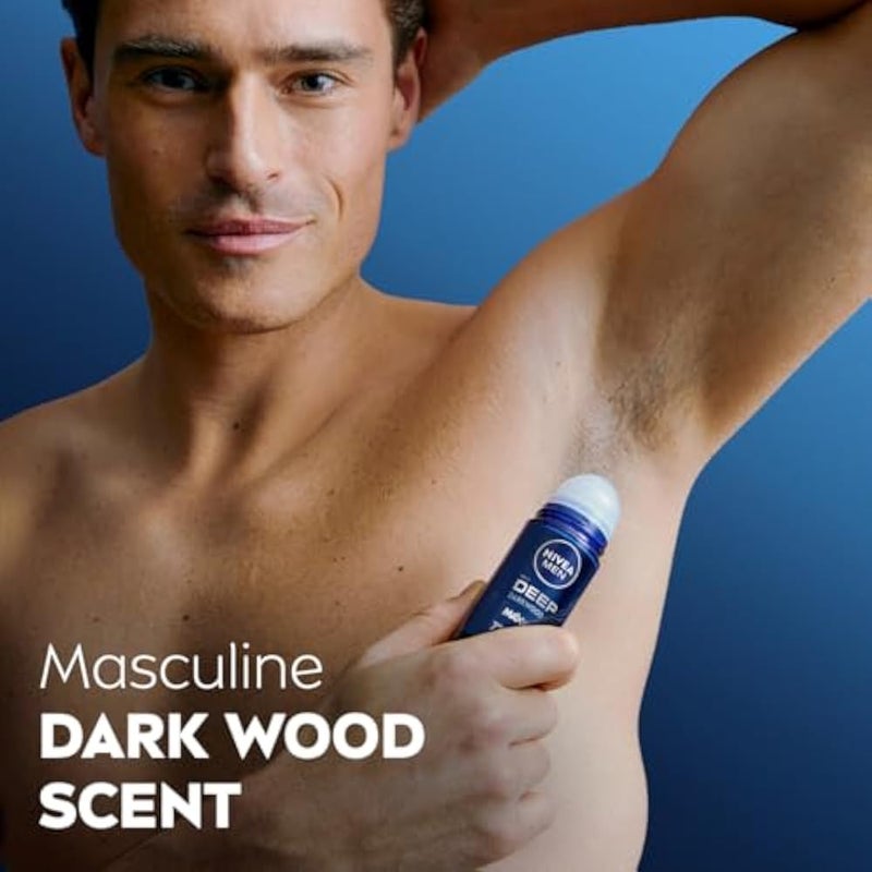 NIVEA MEN Antiperspirant Roll-on for Men, DEEP Black Carbon Antibacterial, Dark Wood Scent, 50ml - Image 3