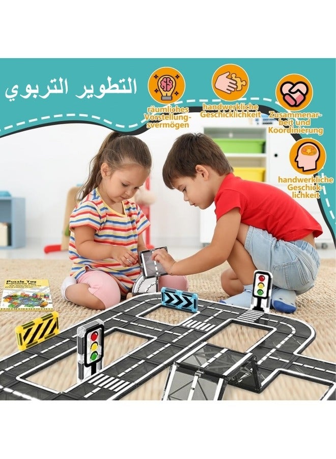 Loquat Magnetic Building Blocks Road Set, 50PCS Magnetic Tiles City Roads, Educational STEM Creativity Toys Magnetic Building Blocks Road Attachment Set Learning Activities Gift from 3 4 5 Years  - Image 5