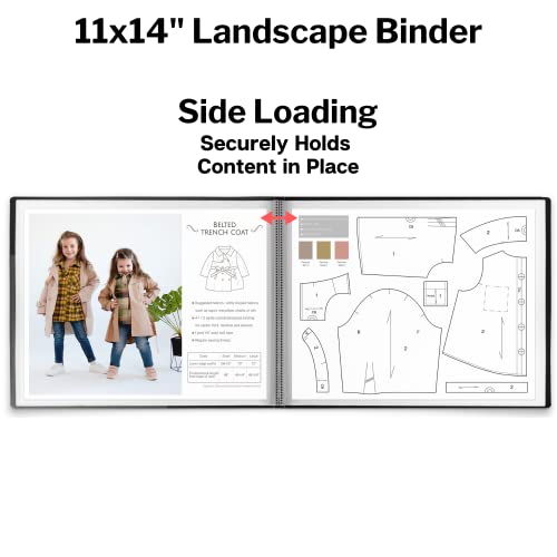 Dunwell 11x14 Portfolio Binder (Black, Horizontal), Presentation Book with 24 Pockets, Large 11 x 14 Art Portfolio Folder, Acid-Free Poly Cover and Sleeves - Image 2