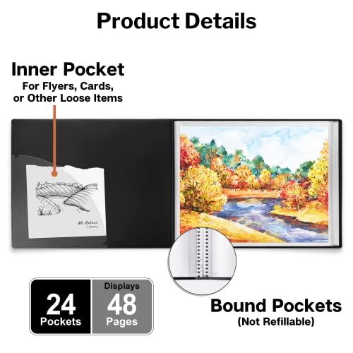 Dunwell 11x14 Portfolio Binder (Black, Horizontal), Presentation Book with 24 Pockets, Large 11 x 14 Art Portfolio Folder, Acid-Free Poly Cover and Sleeves - Image 5