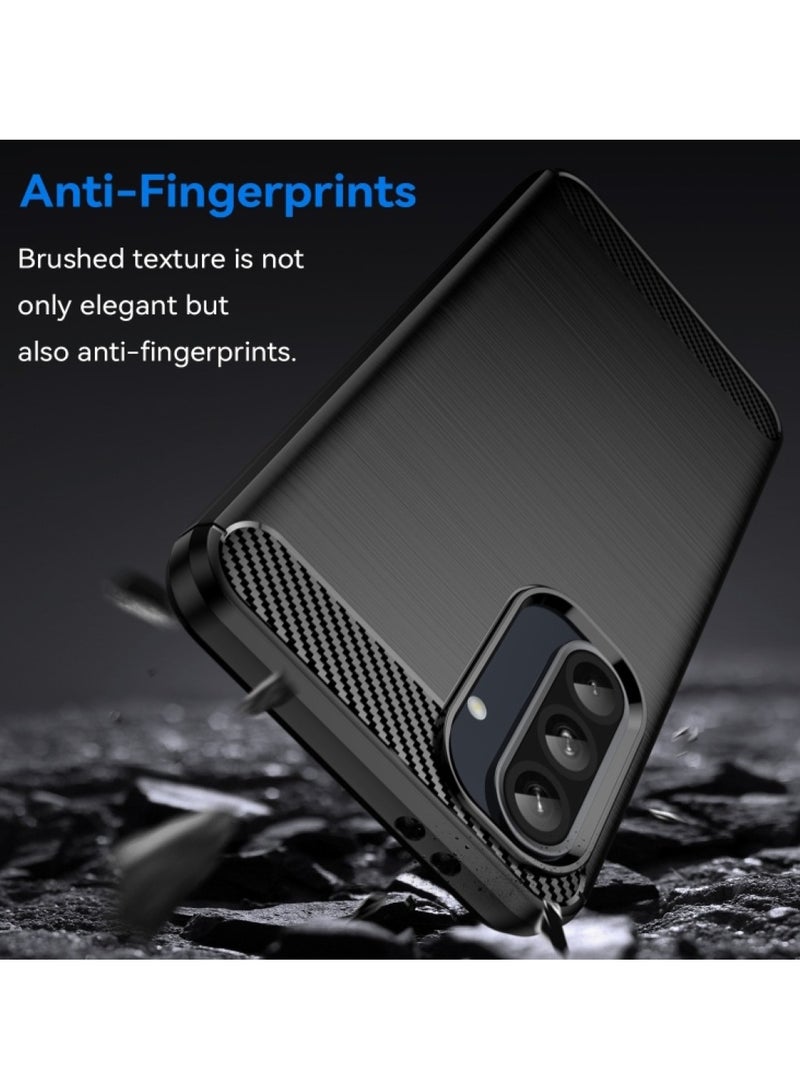 Samsung Galaxy A36 5G - Rugged Shield Protective Cover, Brushed Carbon Fiber Texture, Shockproof TPU, Anti-Slip, Elegant Thin, and Shock-Absorbing - Black