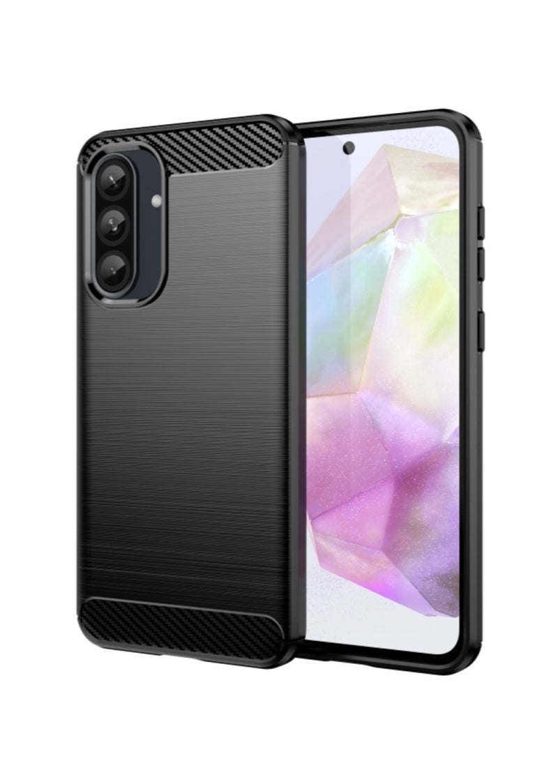 Samsung Galaxy A36 5G - Rugged Shield Protective Cover, Brushed Carbon Fiber Texture, Shockproof TPU, Anti-Slip, Elegant Thin, and Shock-Absorbing - Black