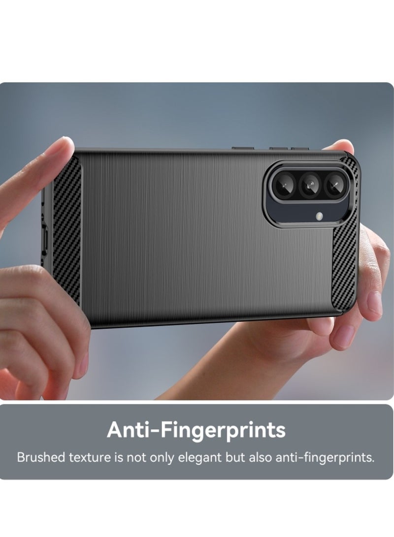 Samsung Galaxy A36 5G - Rugged Shield Protective Cover, Brushed Carbon Fiber Texture, Shockproof TPU, Anti-Slip, Elegant Thin, and Shock-Absorbing - Black