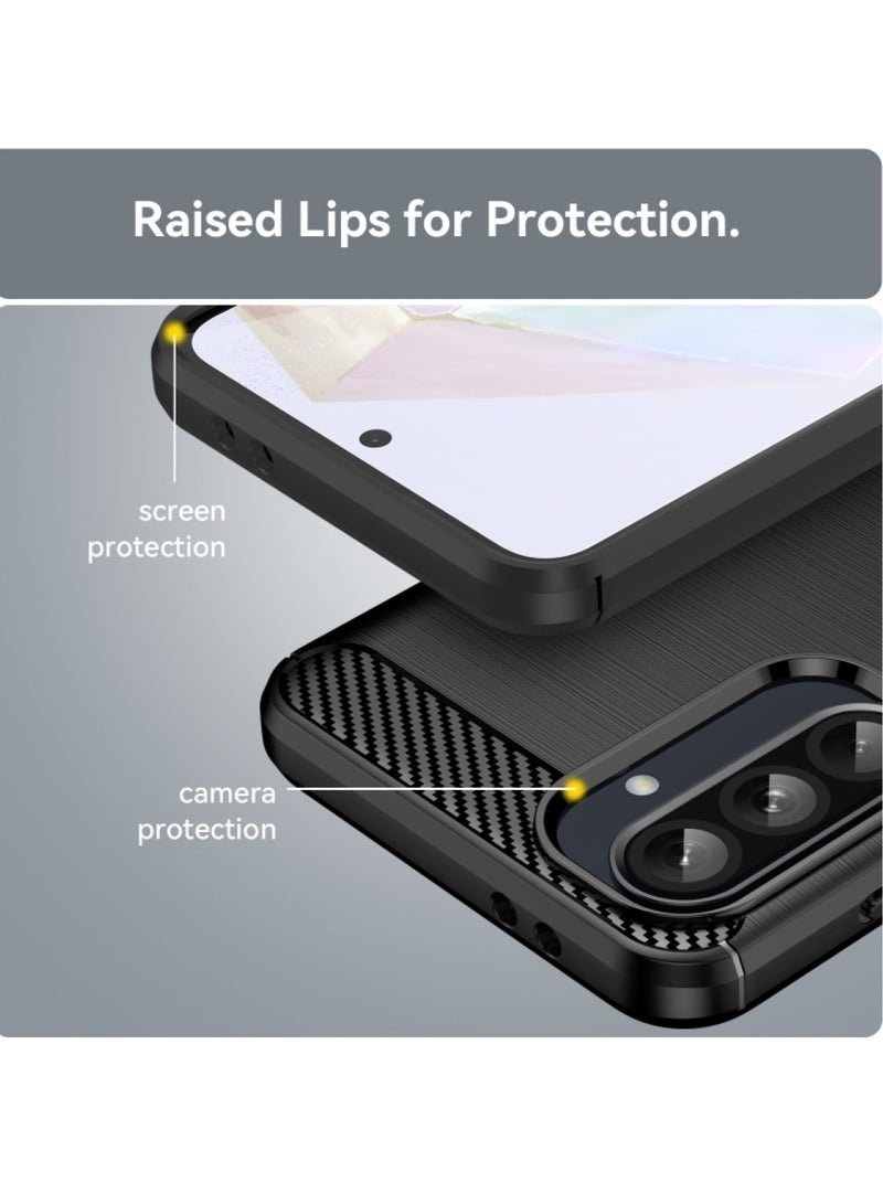 Samsung Galaxy A36 5G - Rugged Shield Protective Cover, Brushed Carbon Fiber Texture, Shockproof TPU, Anti-Slip, Elegant Thin, and Shock-Absorbing - Black