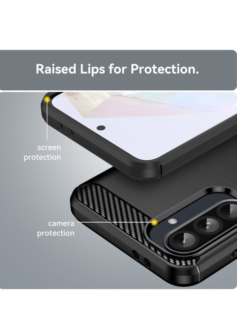 Samsung Galaxy A36 5G - Rugged Shield Protective Cover, Brushed Carbon Fiber Texture, Shockproof TPU, Anti-Slip, Elegant Thin, and Shock-Absorbing - Black