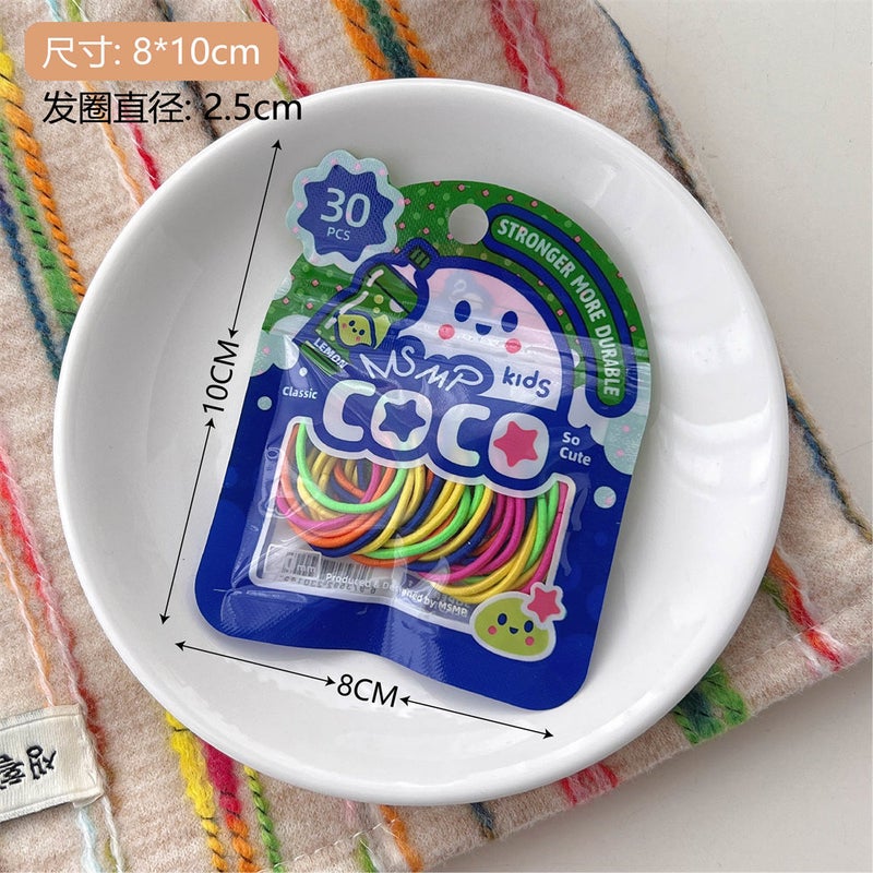 Loquat Kids Candy Color Elastic Hair Bands Soft 2#Dark blue hair tie 【lemonade】 - about 30 pieces