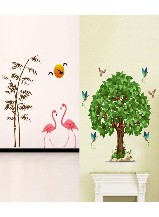 WALLBOOK Set of 2 Wall Stickers Sunset swan Love | Green Tree for Home, Hall, Bedroom, Livingroom & Kitchen - Image 1