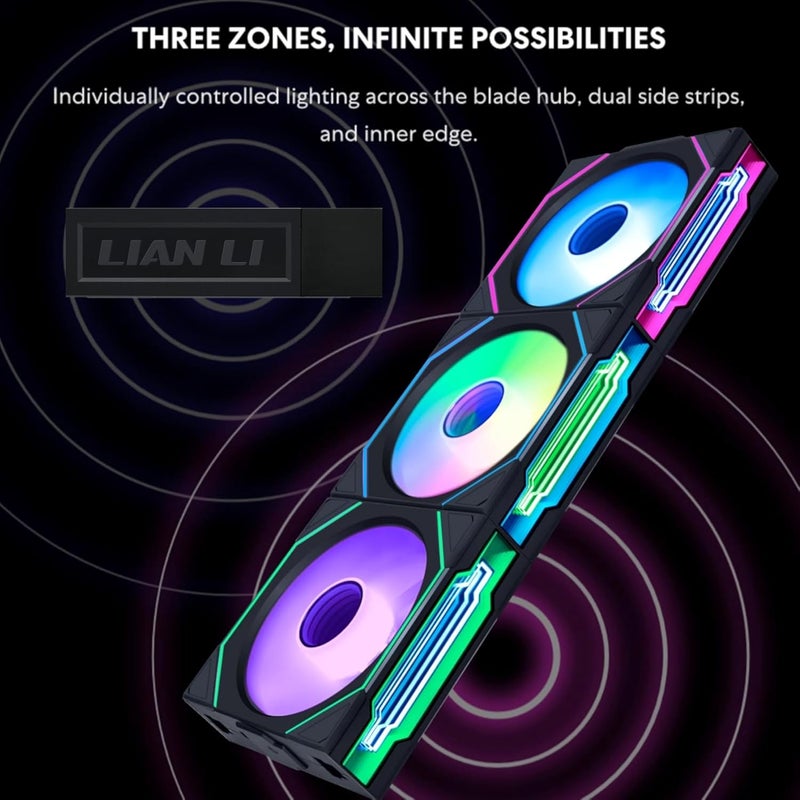 ليان لي مروحة ليان لي UNI Fan SL-Infinity Wireless 120 - حزمة ثلاثية - تحكم مروحة ARGB بإشارة لاسلكية 2.4 جيجاهرتز - تصميم مرآة مزدوجة اللانهاية - ضوضاء منخفضة - يتضمن وحدة تحكم - أسود (12SLIN1W3B) - Image 3
