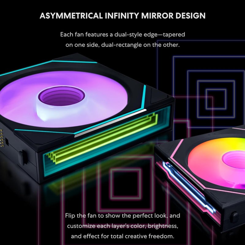 ليان لي مروحة ليان لي UNI Fan SL-Infinity Wireless 120 - حزمة ثلاثية - تحكم مروحة ARGB بإشارة لاسلكية 2.4 جيجاهرتز - تصميم مرآة مزدوجة اللانهاية - ضوضاء منخفضة - يتضمن وحدة تحكم - أسود (12SLIN1W3B) - Image 4