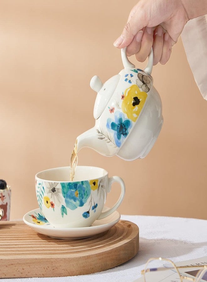 CHILDIKE Tea Set for One, Teapot for One and Cup Set, Tea Set for One, Tea Set for Gift, Women, Blooming Flowers - Image 5
