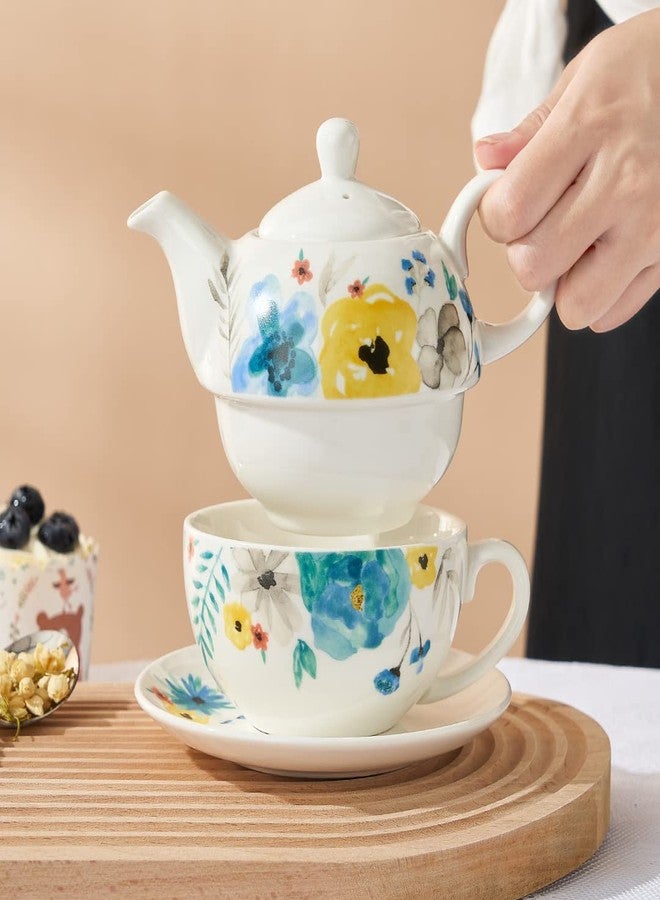 CHILDIKE Tea Set for One, Teapot for One and Cup Set, Tea Set for One, Tea Set for Gift, Women, Blooming Flowers - Image 2