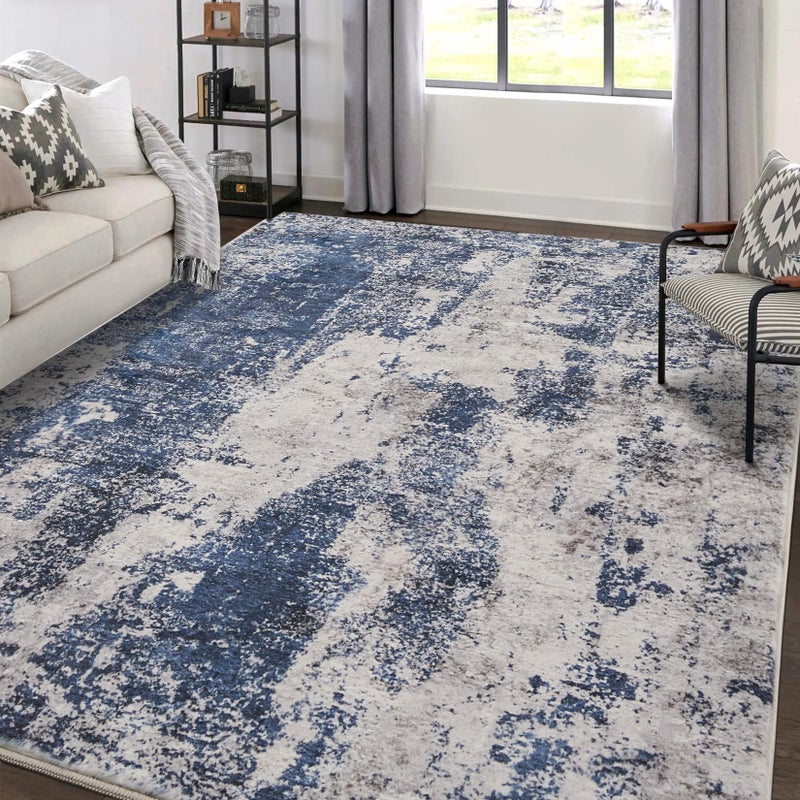 Gent drizz Area Rug Living Room Rugs: 5x7 Large Soft Indoor Carpet Modern Abstract Decor Rug with Non Slip Rubber Backing for Under Dining Table Nursery Home Office Bedroom Blue - Image 1