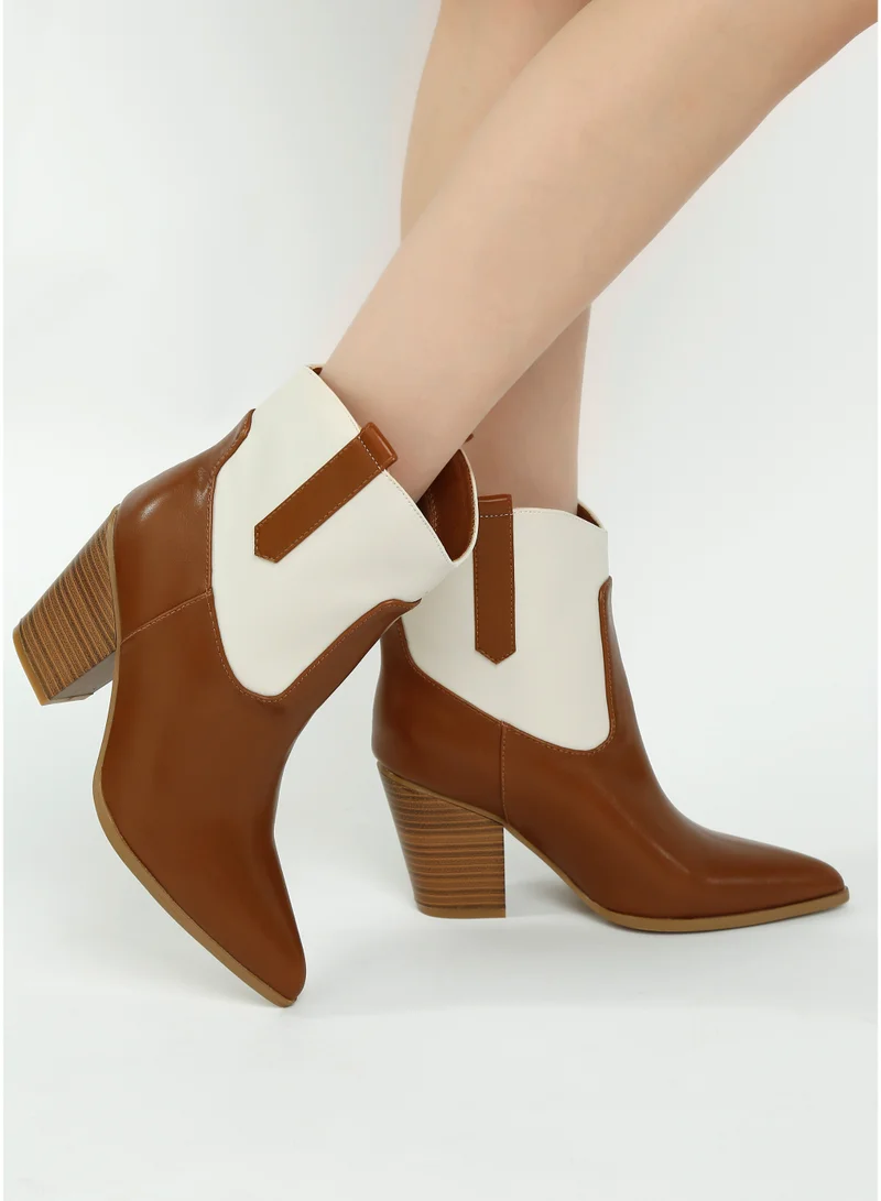 London Rag Two Tone Cowboy Boots in Tan and Off White